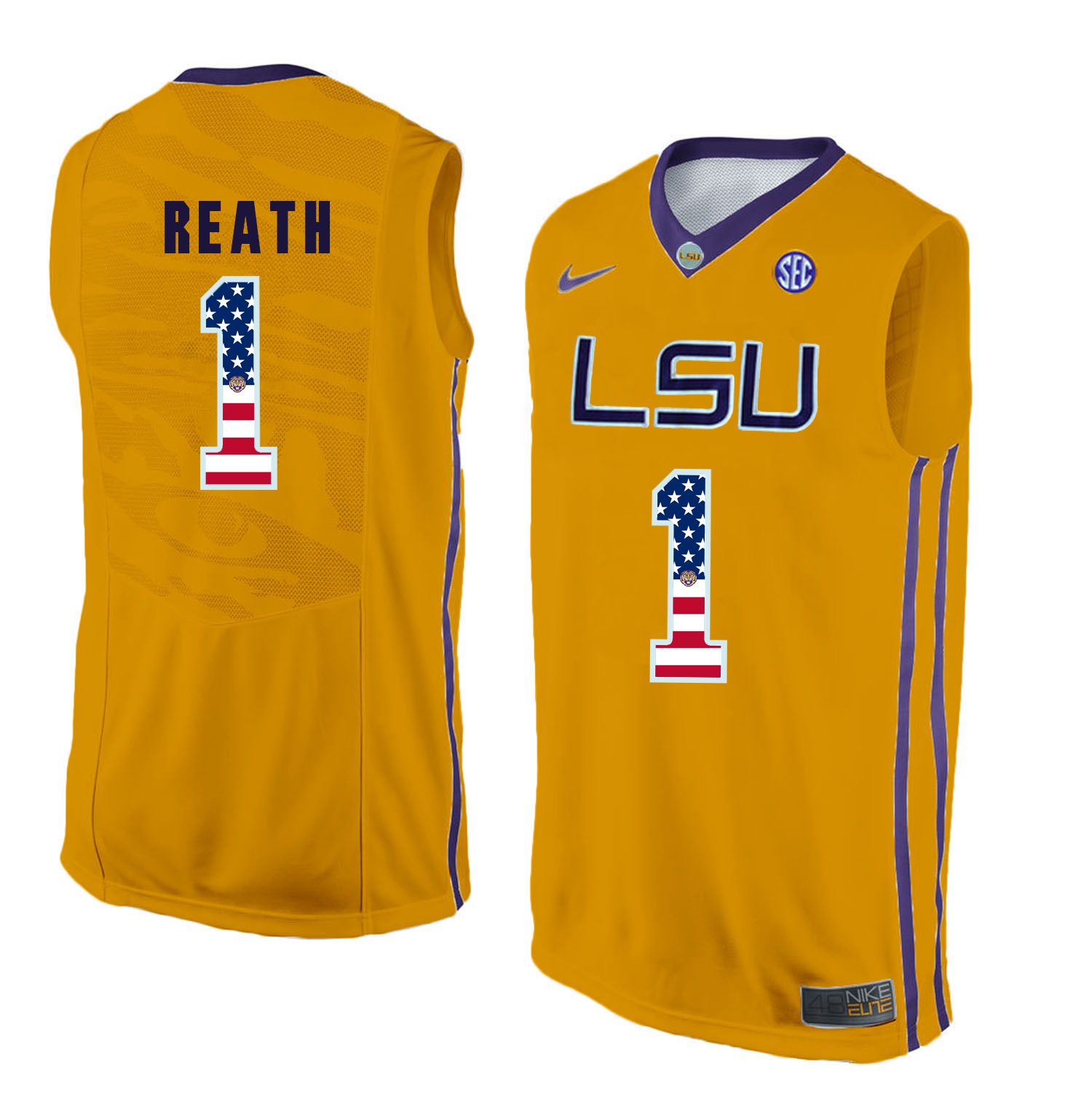 Men LSU Tigers #1 Reath Yellow Flag Customized NCAA Jerseys->customized ncaa jersey->Custom Jersey